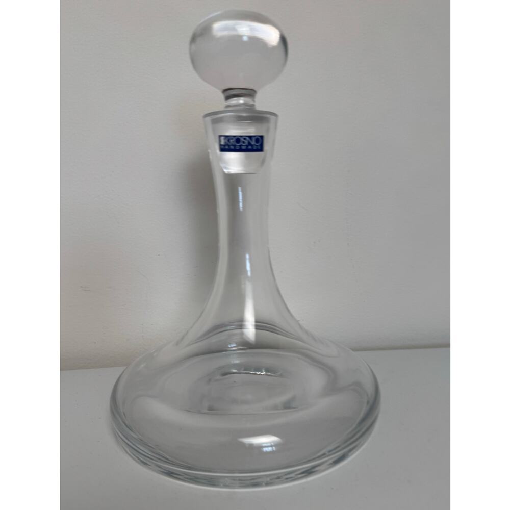 Krosno Poland 11” Crystal Glass Decanter Bottle w/ Stopper- Heavy! Wine Aerator